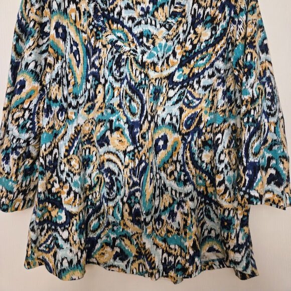 Chico's blue paisley abstract 3/4 sleeve top‎ Size 3/XL NWOT - Picture 2 of 5